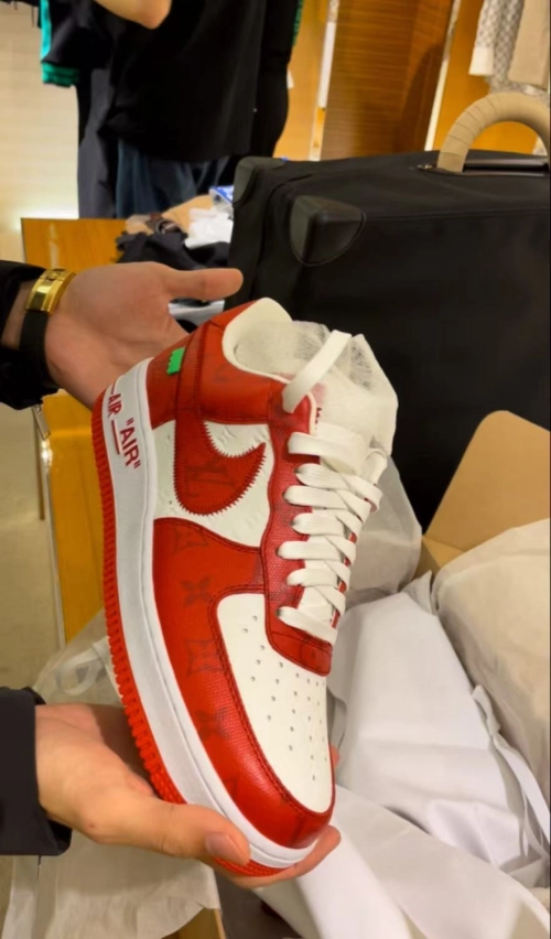  Louis Vuitton x Nike Air Force 1 White Red  MS0232 review 