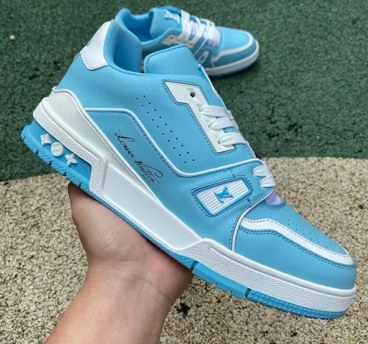 Louis Vuitton Trainer Low White Sky Blue  1AA6X4 review BAIRD