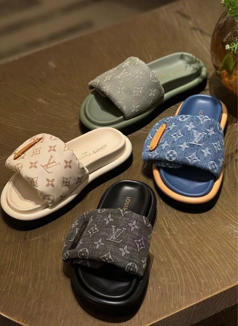 Louis Vuitton Pool Pillow Flat Comfort Mule Green Label Light Green Denim review lah