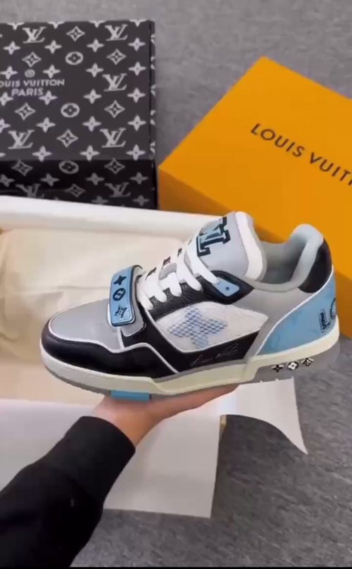 Louis Vuitton LV Trainer Black Blue Monogram Flower 1AC512 review 
