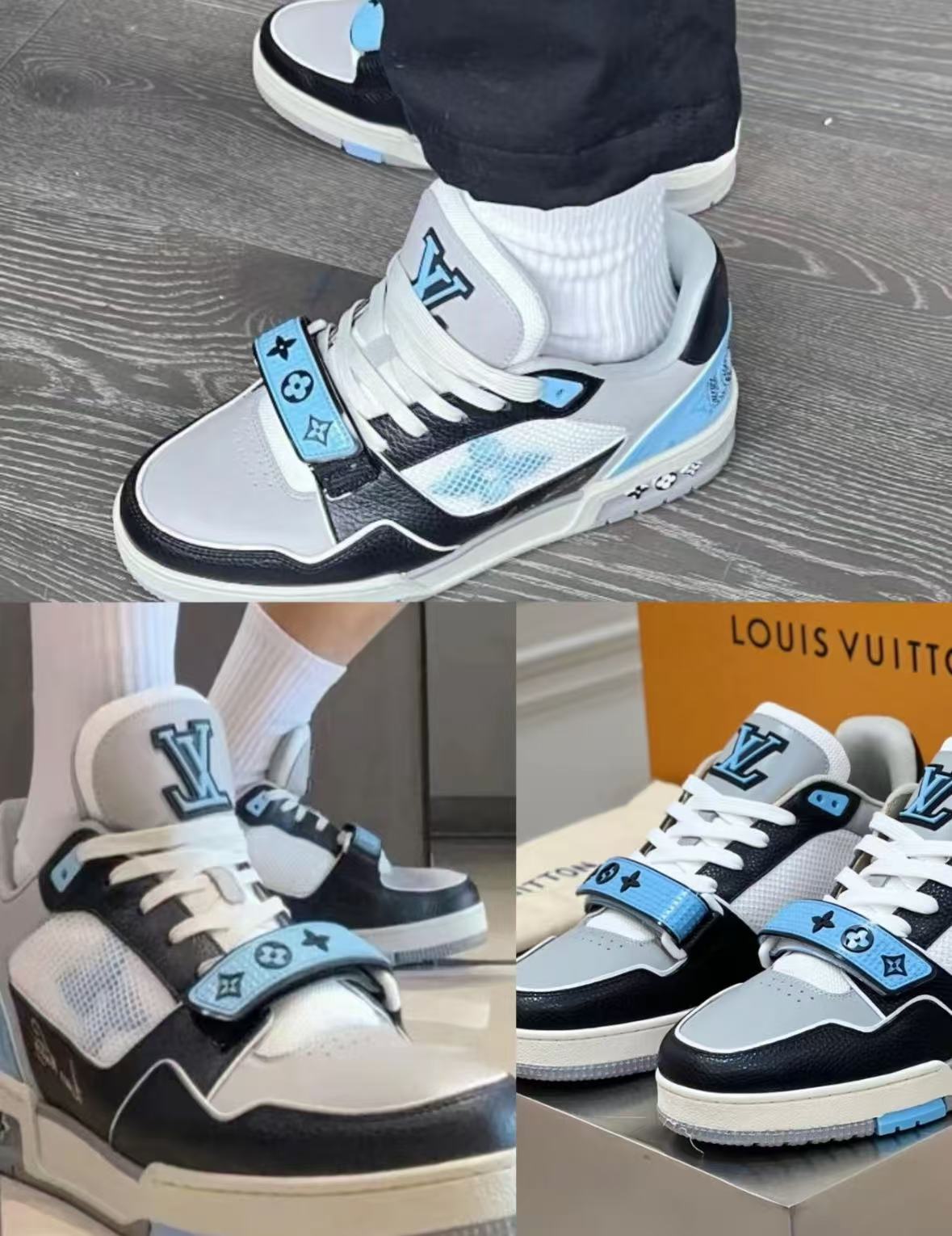 Louis Vuitton LV Trainer Black Blue Monogram Flower 1AC512 review Althe