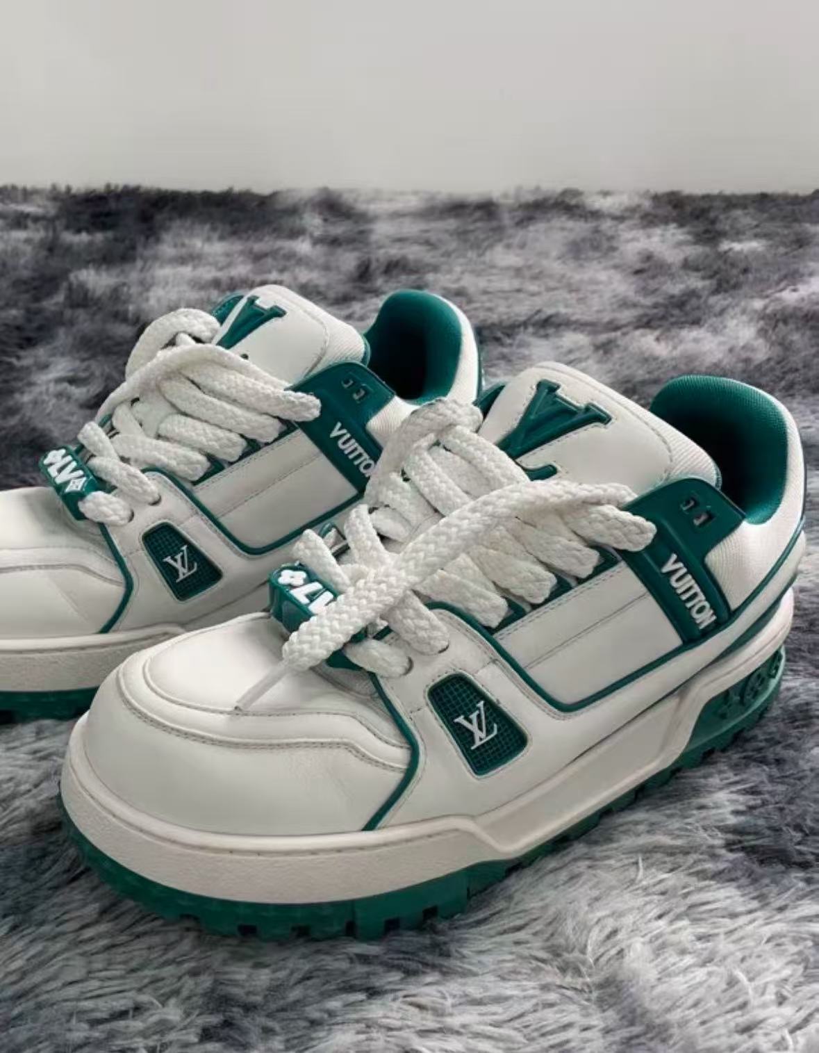 Louis Vuitton LV Trainer Maxi Sneaker White Green 1ACI0M review elle