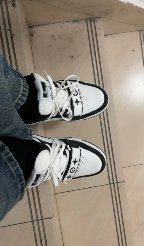 Louis Vuitton LV Trainer Velcro Strap Monogram Denim Black White 1A9ZAU review 