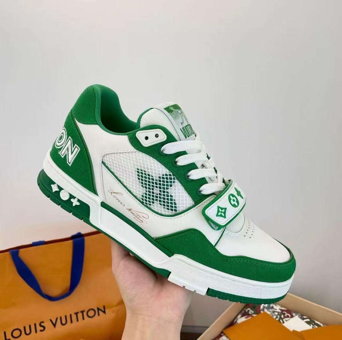 Louis Vuitton Trainer Green Monogram Denim 1ABLY2 review delet