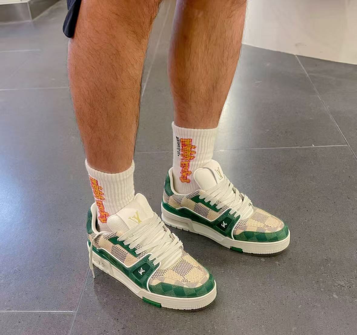 Louis Vuitton LV Trainer Damier White Green 1AC58D review m