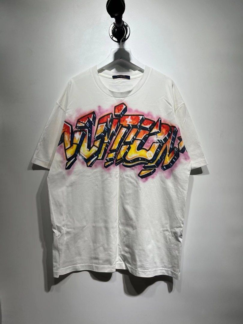 Louis Vuitton Comic Cartoon Flame Letters Printed Short Sleeve White review rid