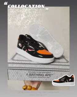 A Bathing Ape Bape Sta Low Mad Shark Black Orange  1H30-191-005 review phia