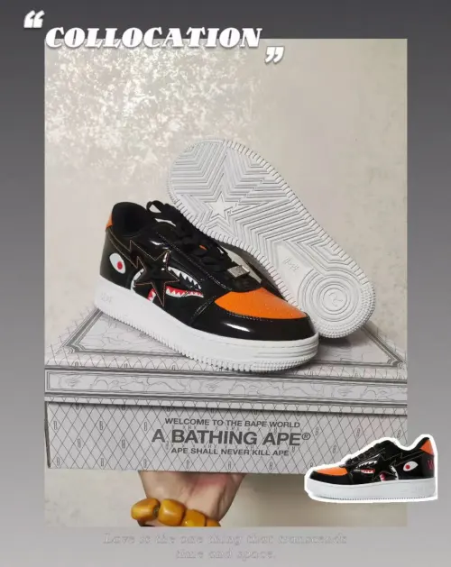 A Bathing Ape Bape Sta Low Mad Shark Black Orange  1H30-191-005 review 