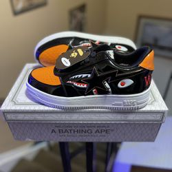 A Bathing Ape Bape Sta Low Mad Shark Black Orange  1H30-191-005 review teph