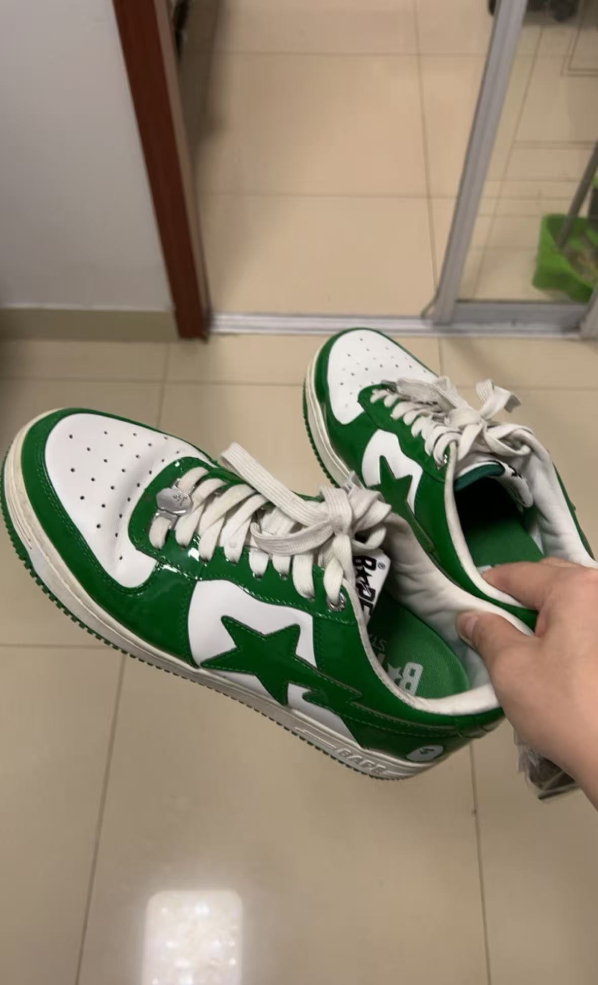 A Bathing Ape Bape Sta Patent Leather Green White 1H70-191-001 review hery
