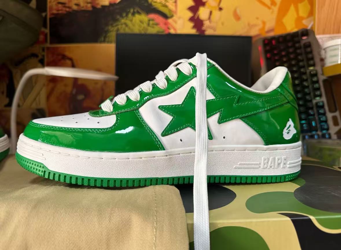 A Bathing Ape Bape Sta Patent Leather Green White 1H70-191-001 review loe
