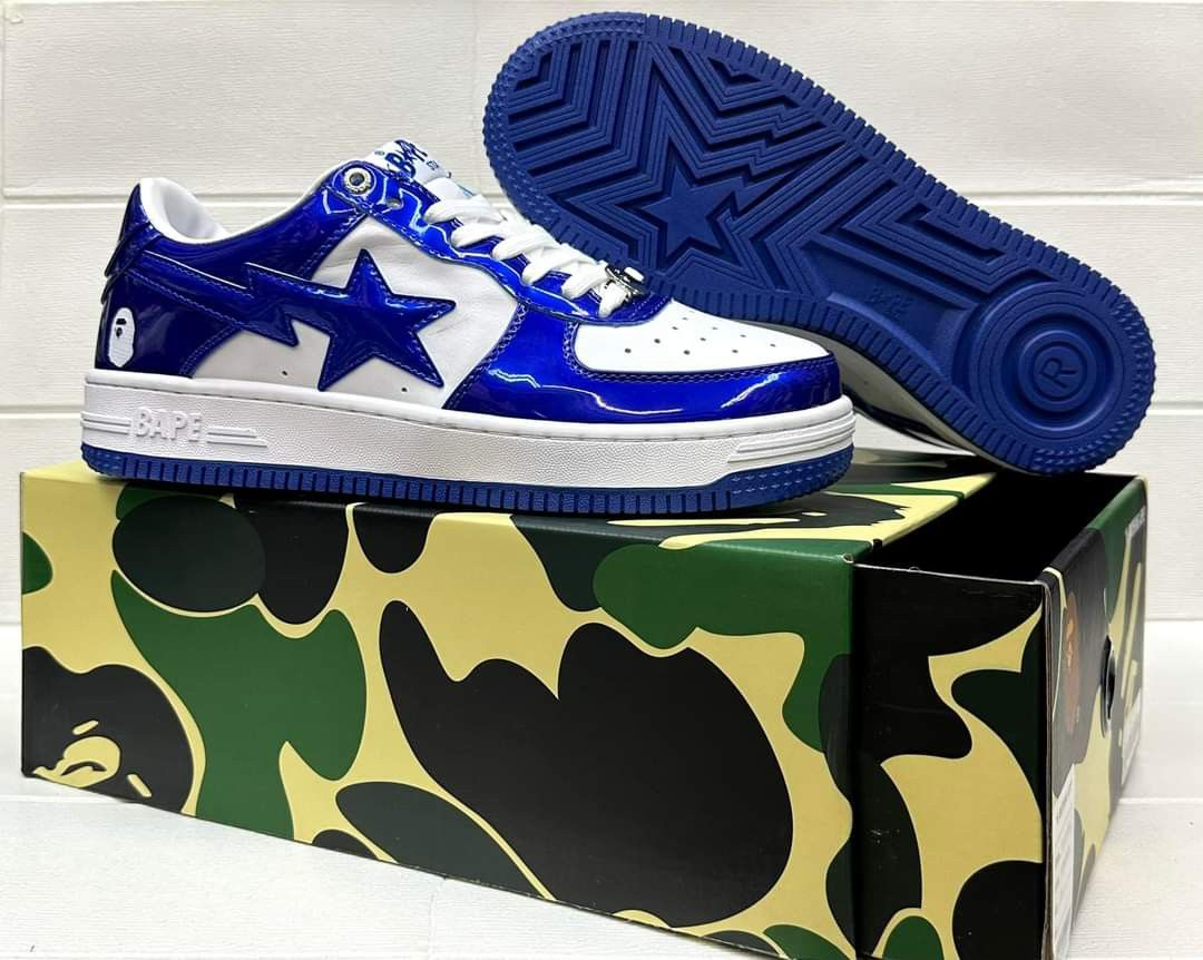 A Bathing Ape Bape Sta Patent Leather White Blue (2023)  1170-191-022  review hery