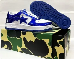 A Bathing Ape Bape Sta Patent Leather White Blue (2023)  1170-191-022  review hery