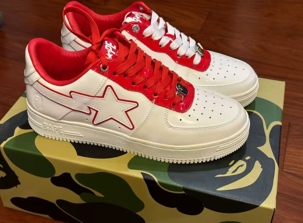 A Bathing Ape Bape Sta Patent Leather White Red  1J30-291-017 review 1J3