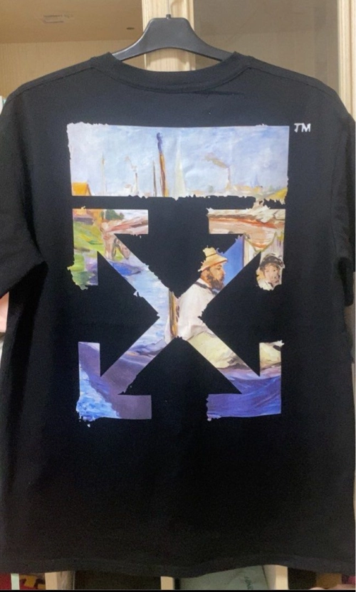 OW oil painting print short sleeve black review 