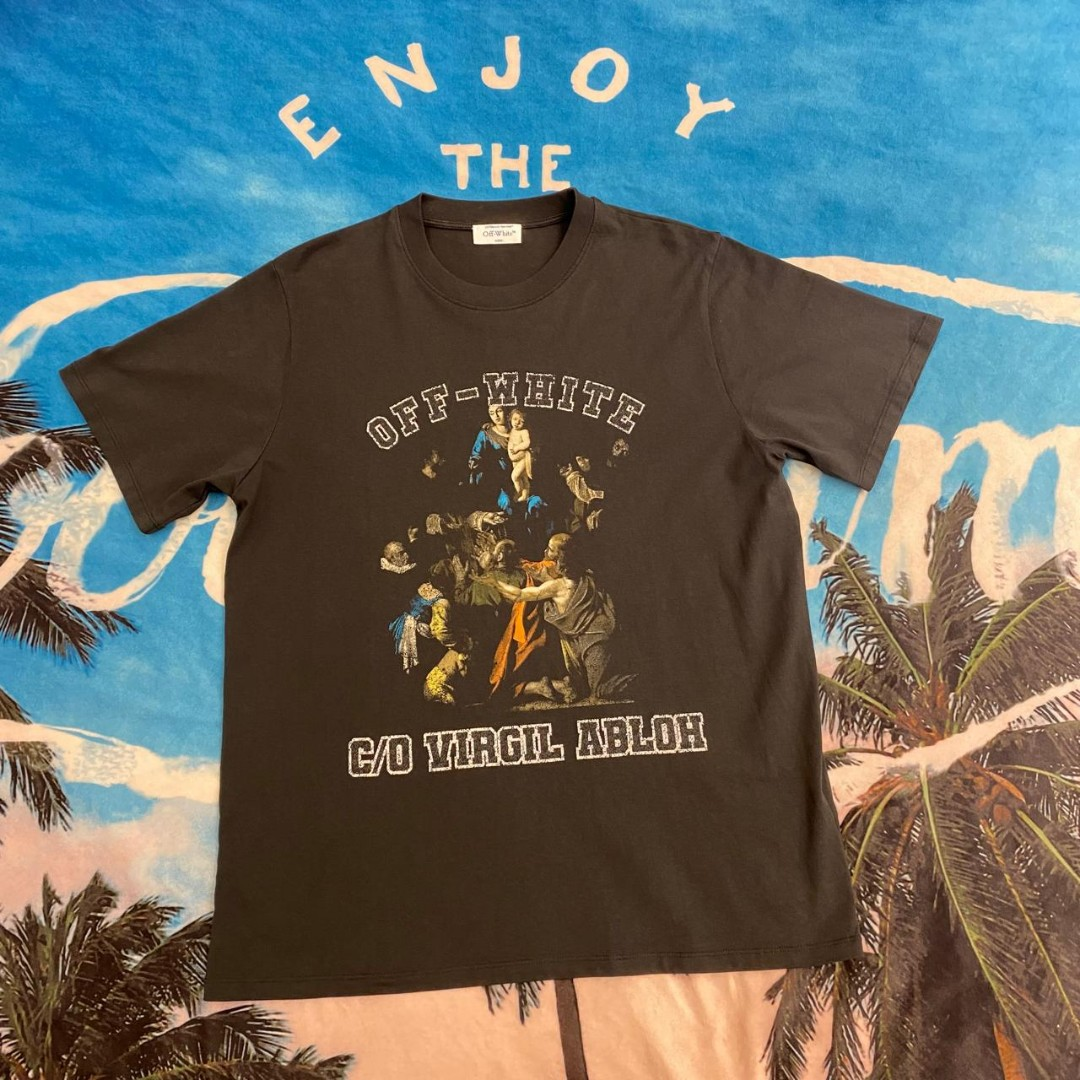 OW washed short-sleeved shirt with hymn and Madonna print on chest review dfhbg