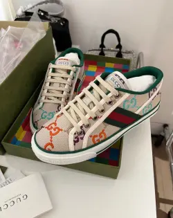 Gucci Tennis 1977 GG Logo White Multi  ‎606111 UFT30 8466 review fgh
