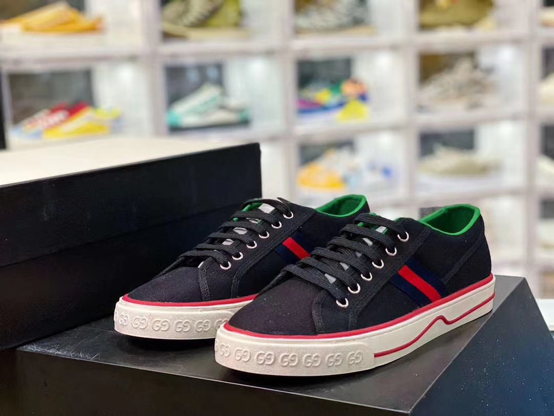 Gucci Tennis 1977 GG Logo Black Red review gjnhb