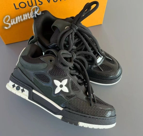  Louis Vuitton Leather lace up Fashionable Board Shoes Black 51BCOLRB review 