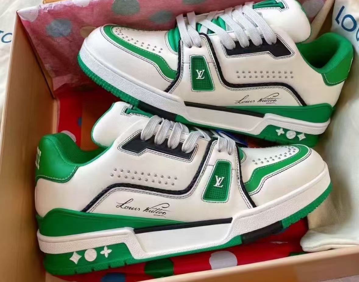 Louis Vuitton LV Trainer White Green 1AD7KP review dfgds