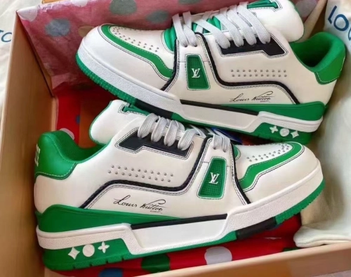 Louis Vuitton LV Trainer White Green 1AD7KP review 