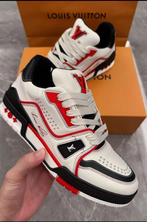 Louis Vuitton LV Trainer White Red Black  1AD7JW review 