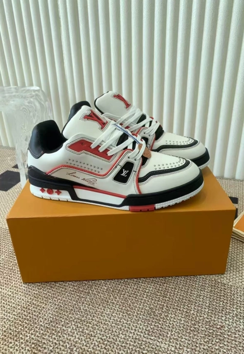 Louis Vuitton LV Trainer White Red Black  1AD7JW review 