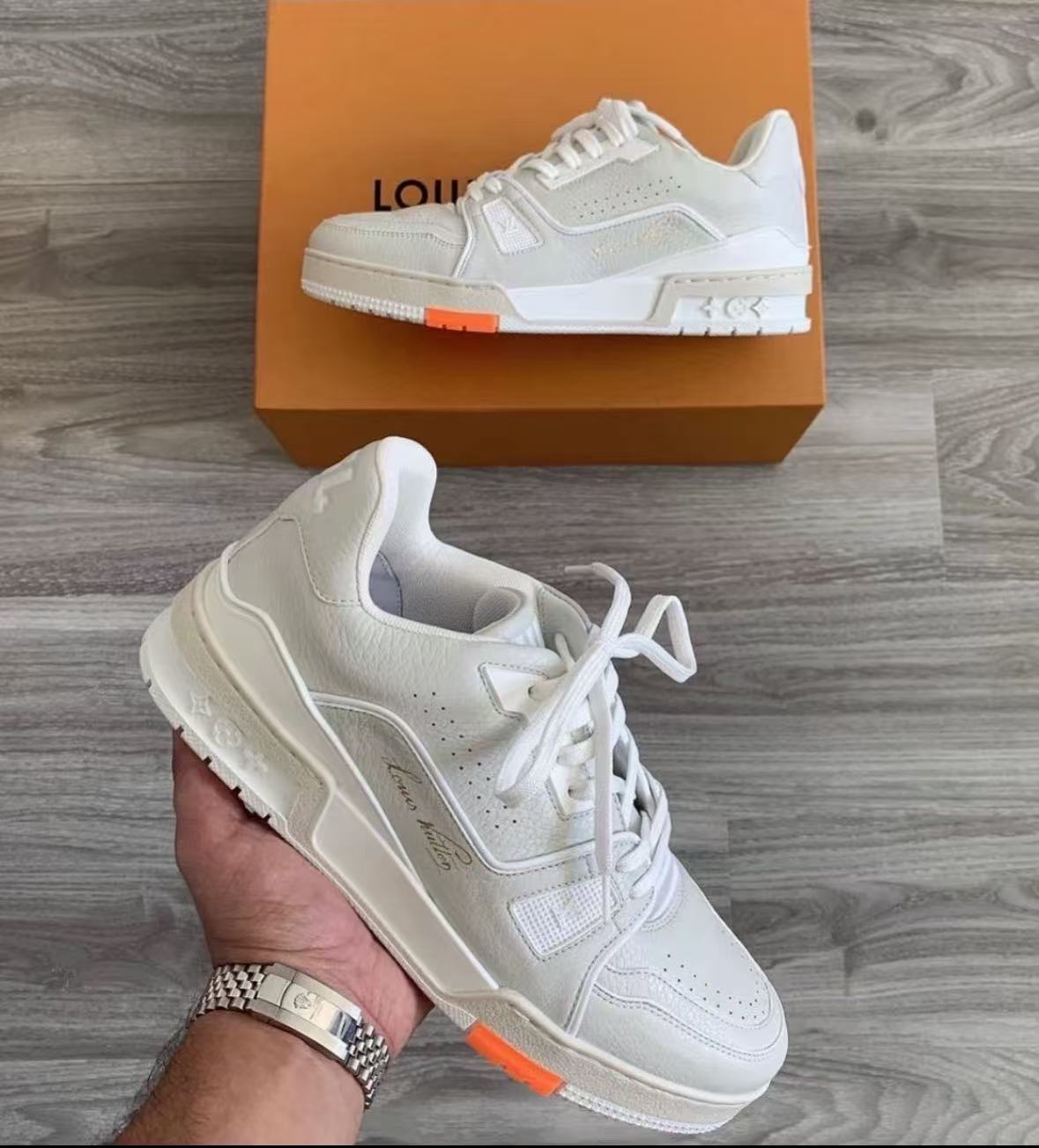  Louis Vuitton Trainer Grey Orange  review dfgbf