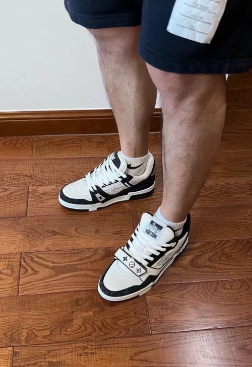 Louis Vuitton LV Trainer Velcro Strap Monogram Denim Black White 1A9ZAU review 