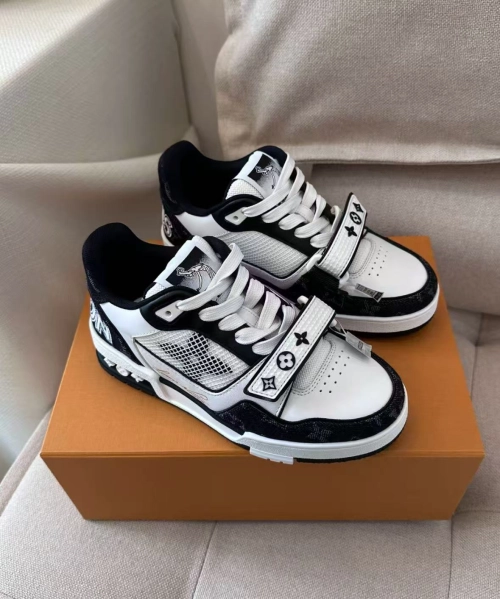 Louis Vuitton LV Trainer Velcro Strap Monogram Denim Black White 1A9ZAU review 