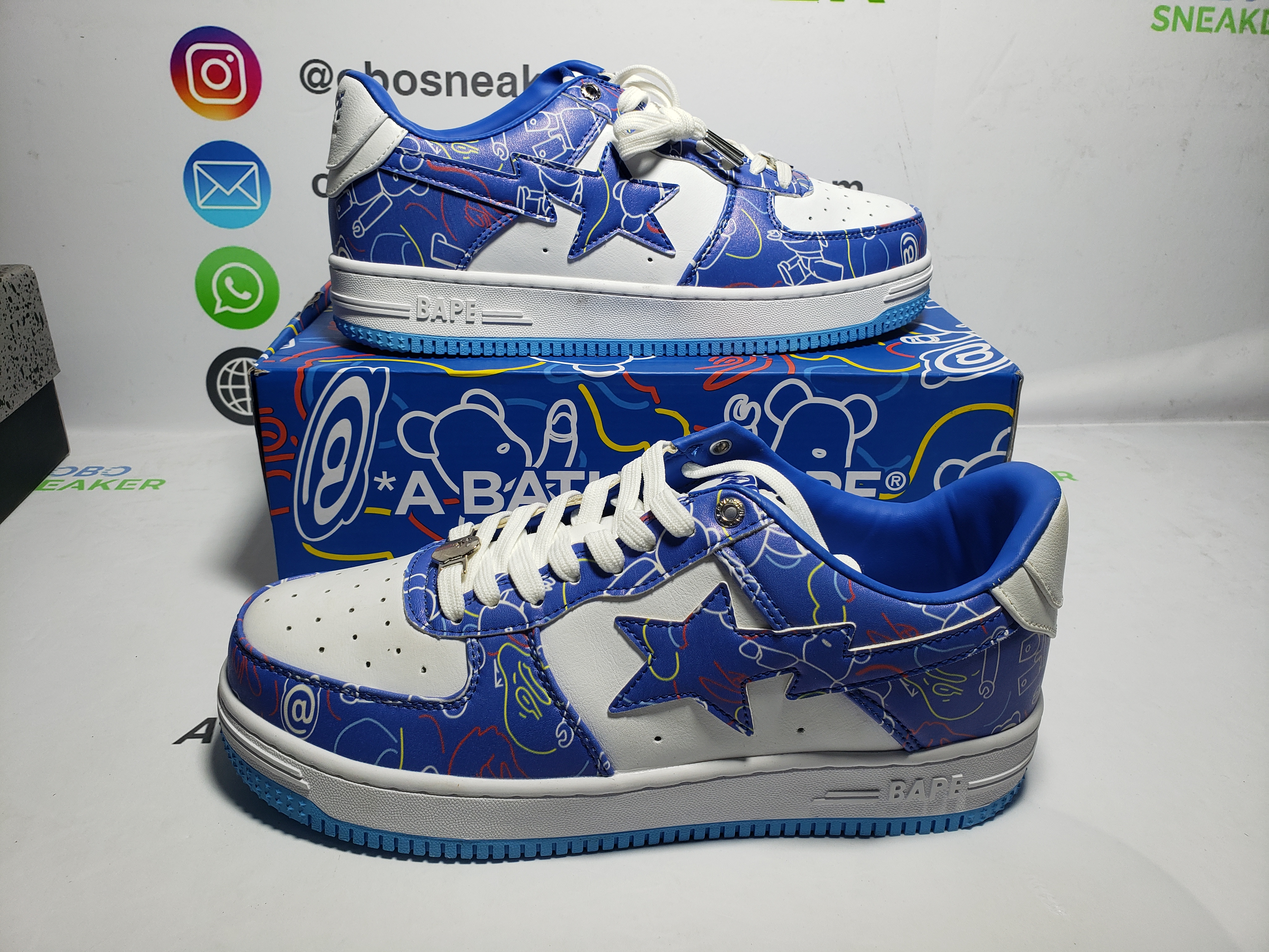 A Bathing Ape Bape Sta Low Black Blue Color Spray Painting  1H73 191 913  review Obosneaker 01