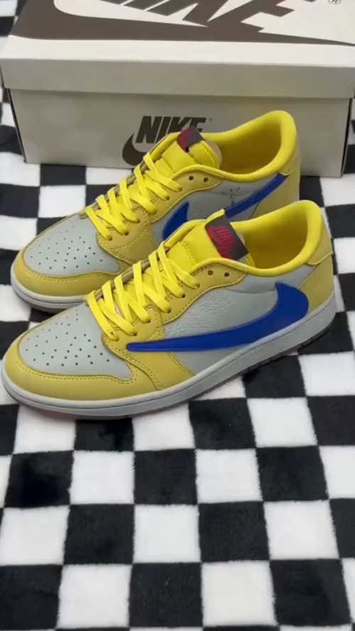 TOP Version Travis Scott x Air Jordan 1 Low OG Canary DZ4137-700 review 