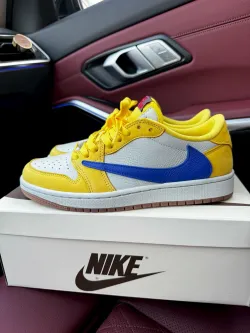 TOP Version Travis Scott x Air Jordan 1 Low OG Canary DZ4137-700 review Larry 02