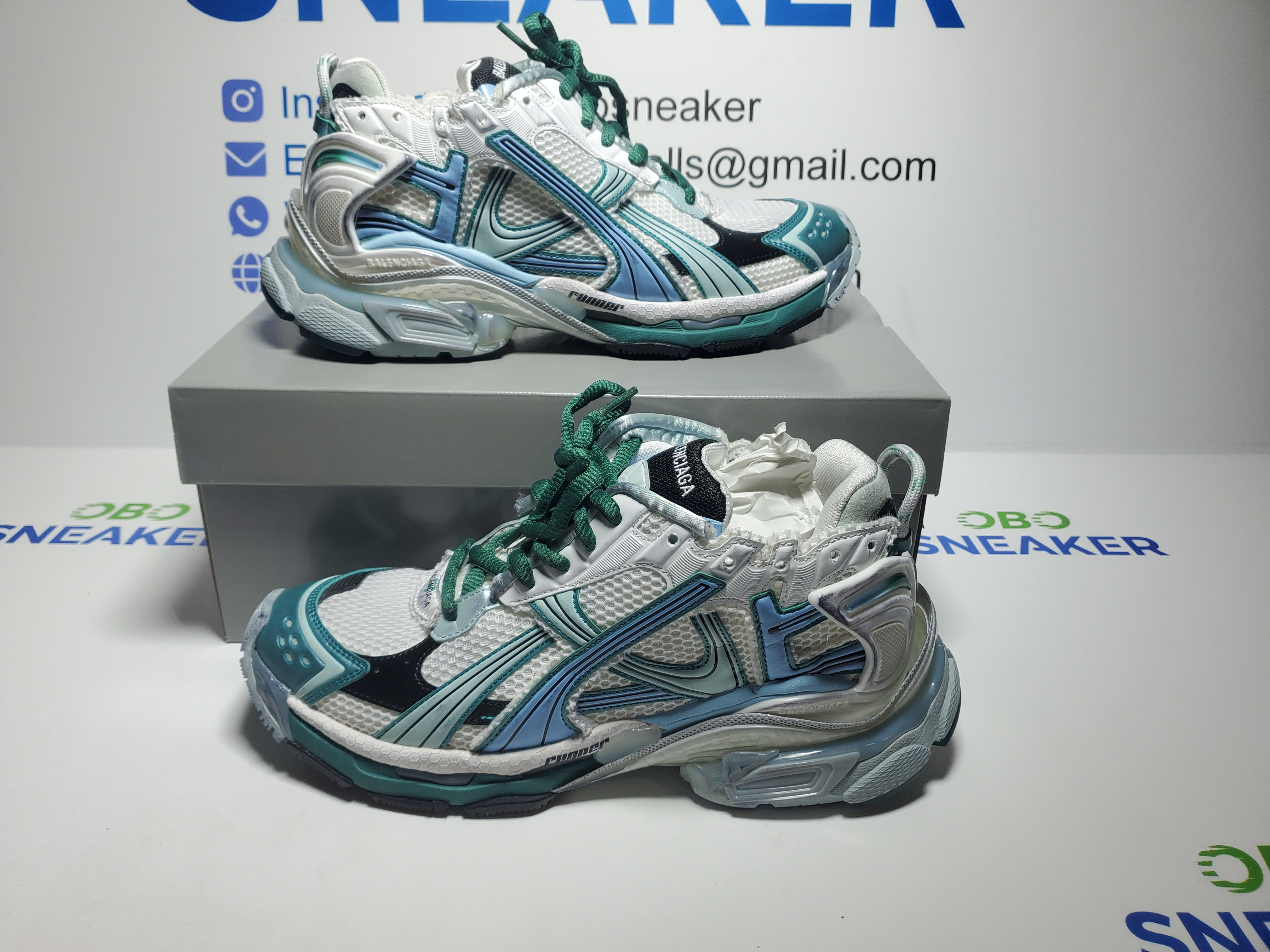 Balenciaga Runner Sneaker White Green Blue 772774 W3RMU 9034 review Obosneaker 00