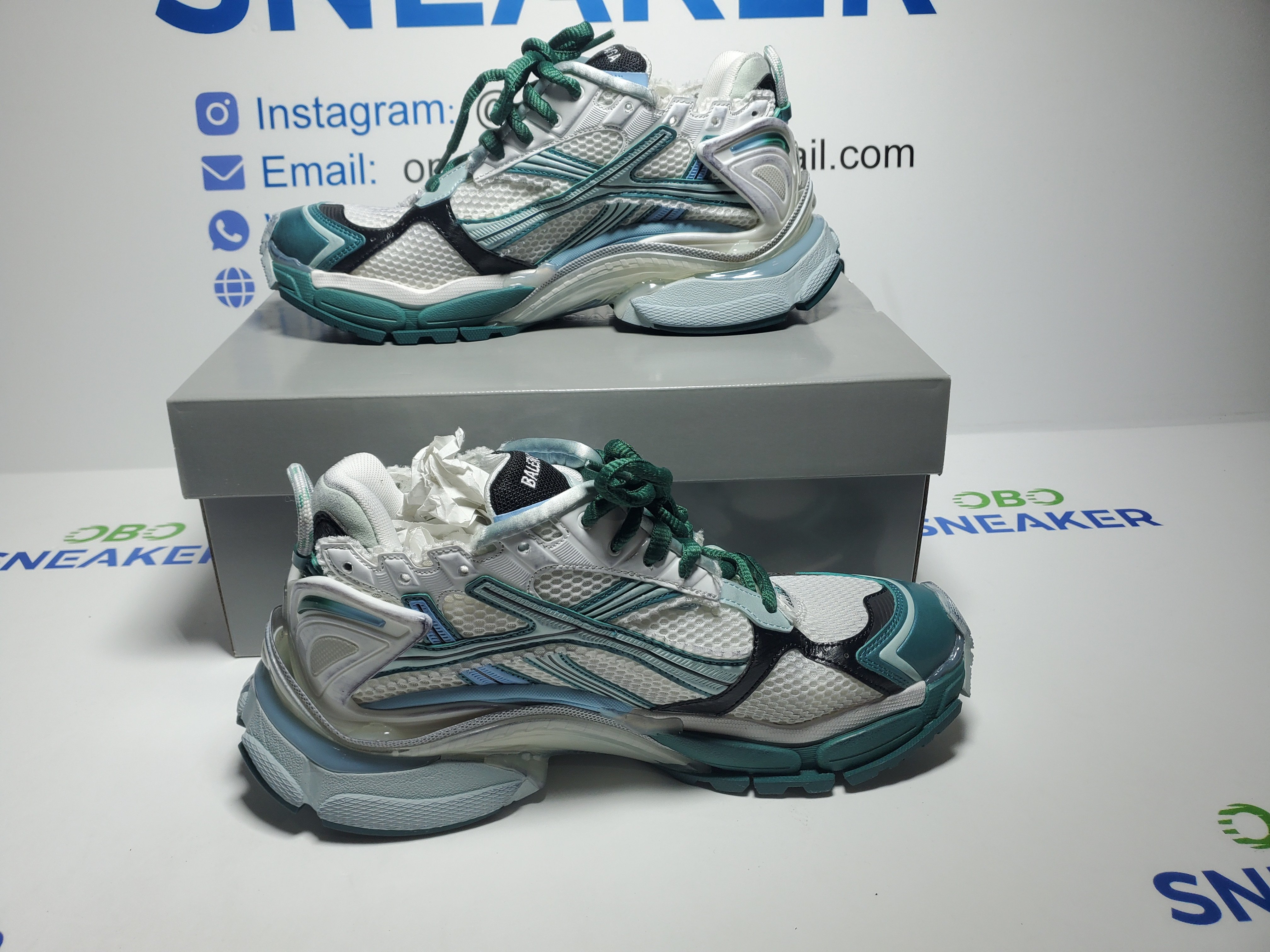 Balenciaga Runner Sneaker White Green Blue 772774 W3RMU 9034 review Obosneaker 01