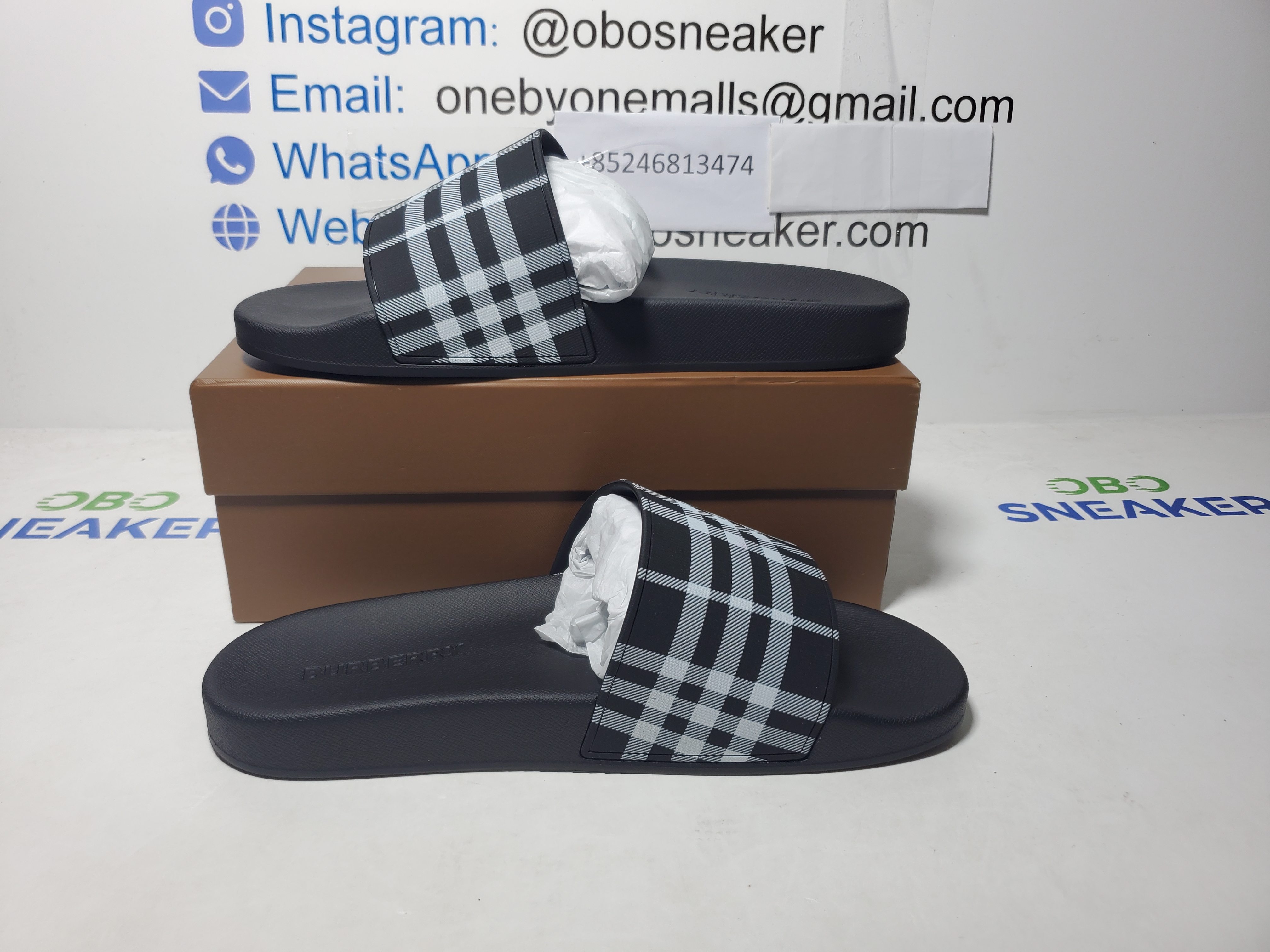 Burberry Comfort Fashion Slip-On Slides BBR Plaid Black review Obosneaker 01