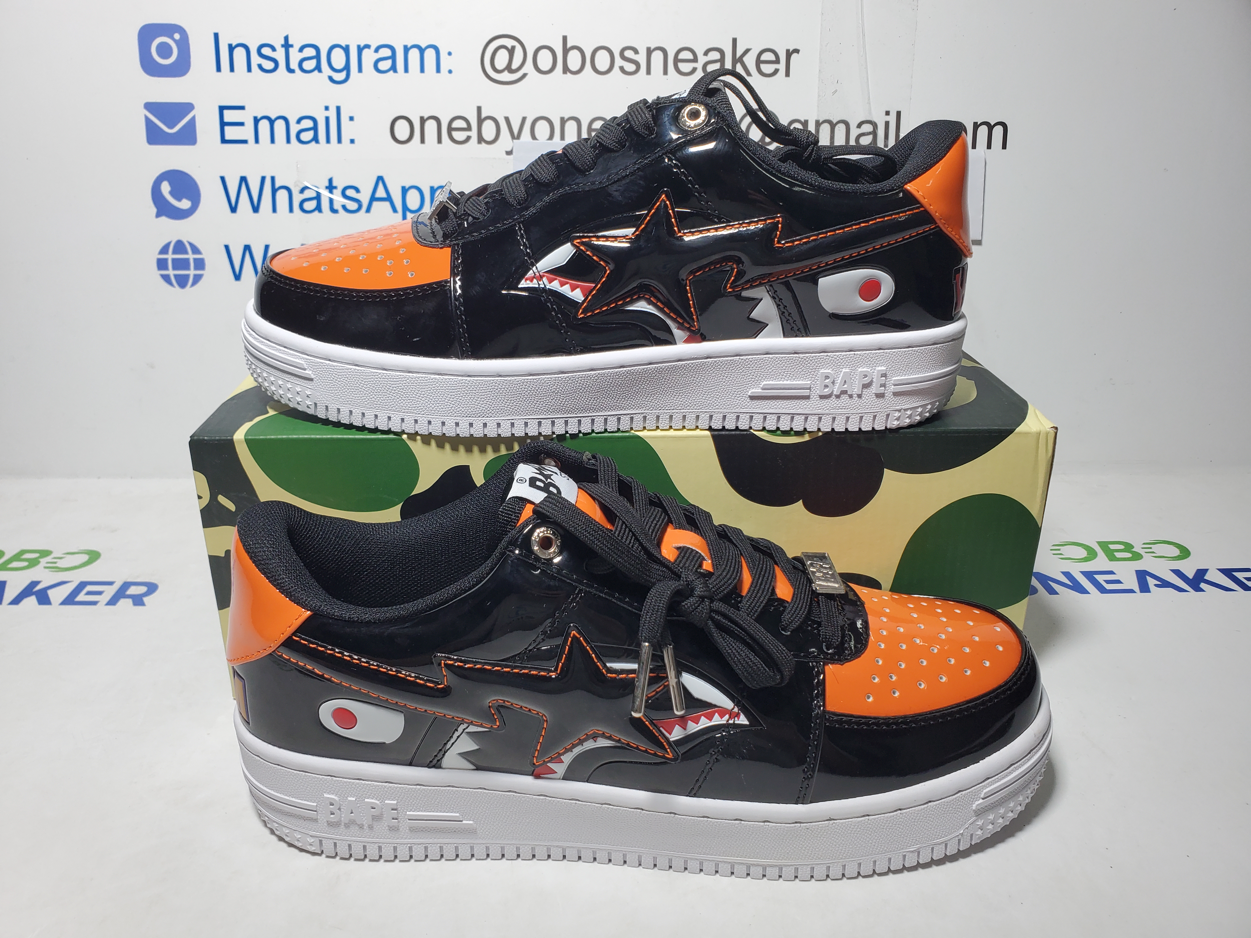 A Bathing Ape Bape Sta Low Mad Shark Black Orange  1H30-191-005 review Obosneaker 01