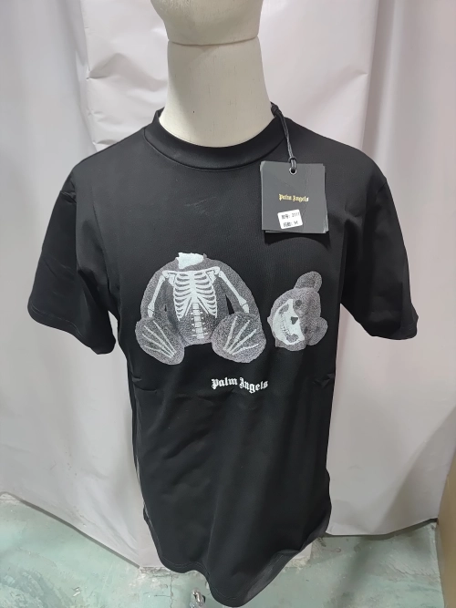 .Palm Angels Transparent Broken Head Bear Print Short Sleeve black review 