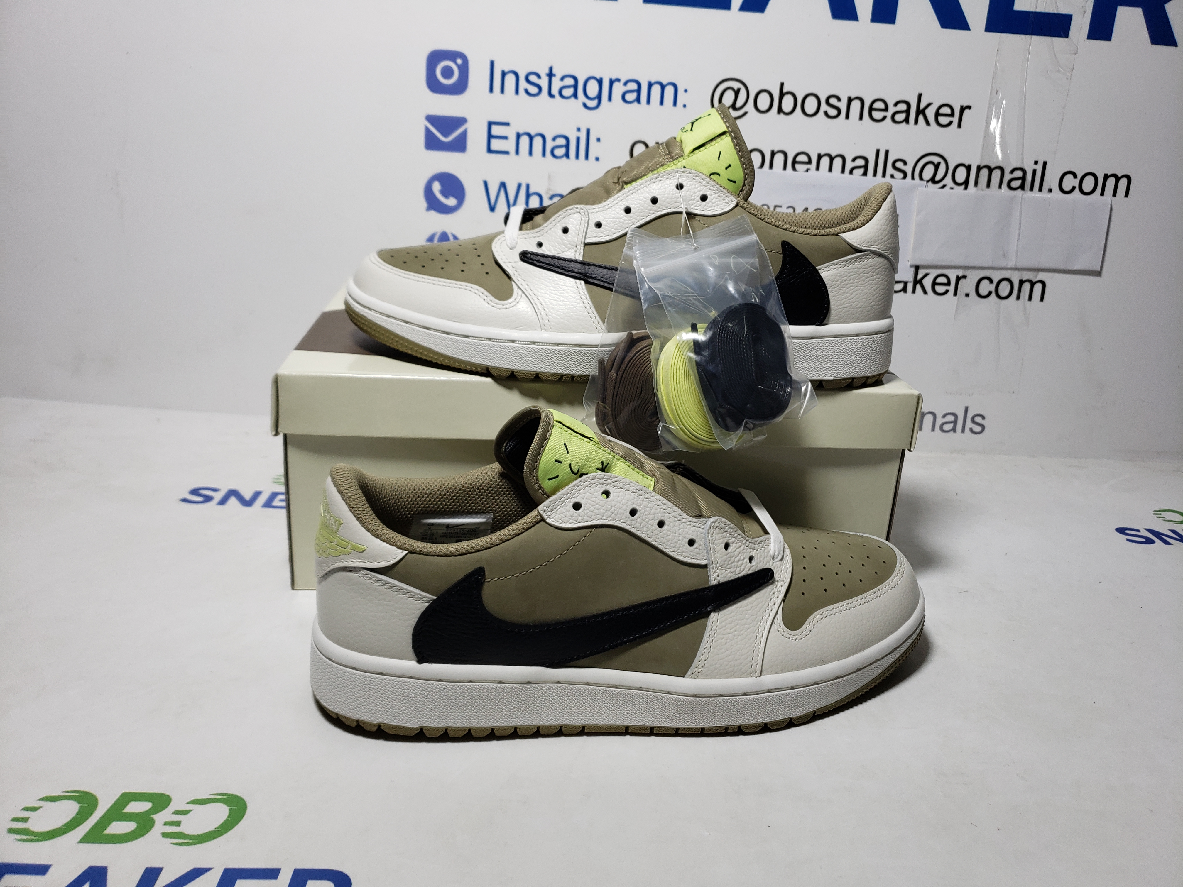 TOP Version Travis Scott x Air Jordan 1 Low Black, White, Green FZ3124-200 review Obosneaker 01