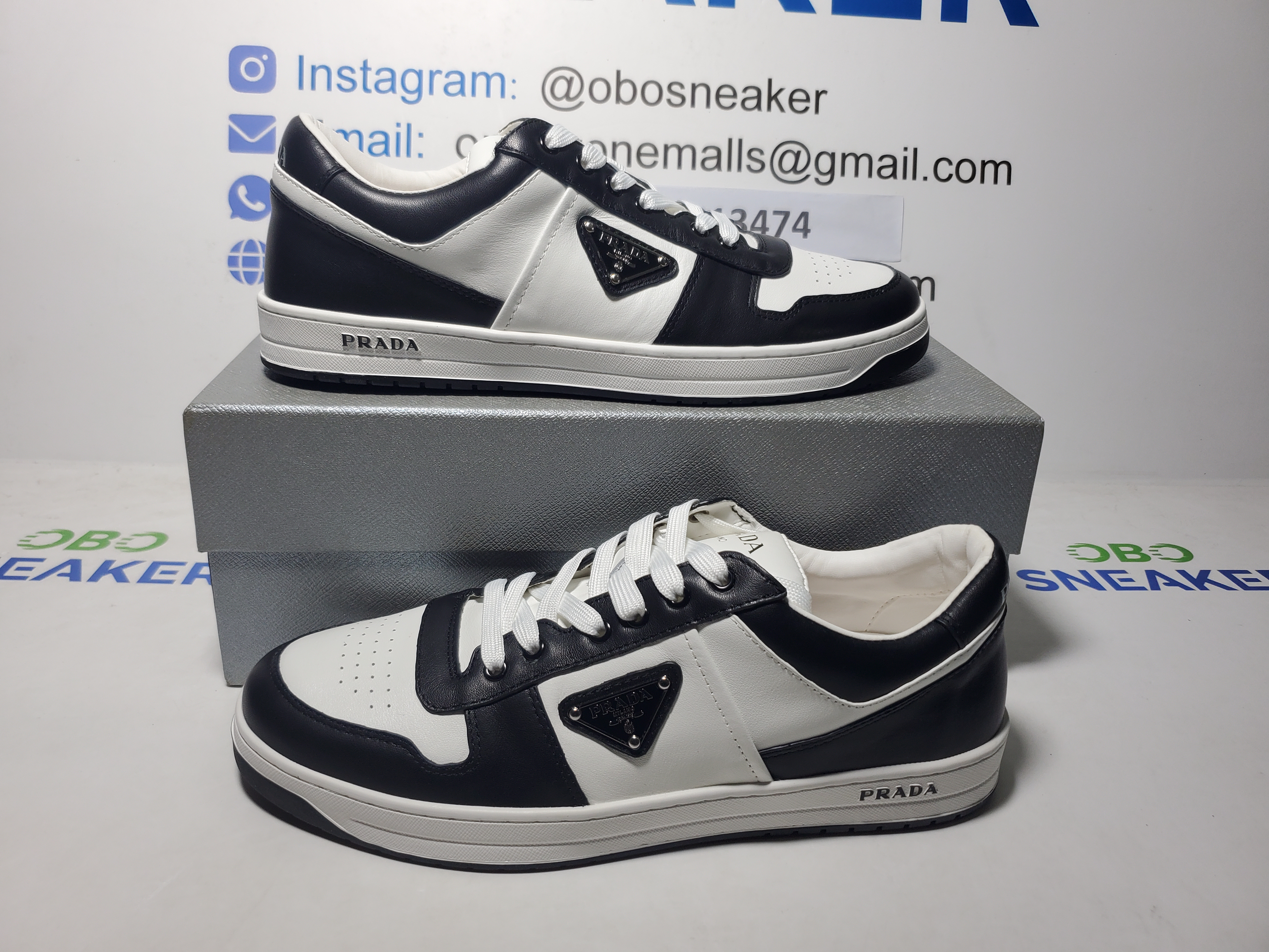 Prada Downtown Low Top Sneakers Leather White Black  2EE364_3LKG_F0964 review Obosneaker 00
