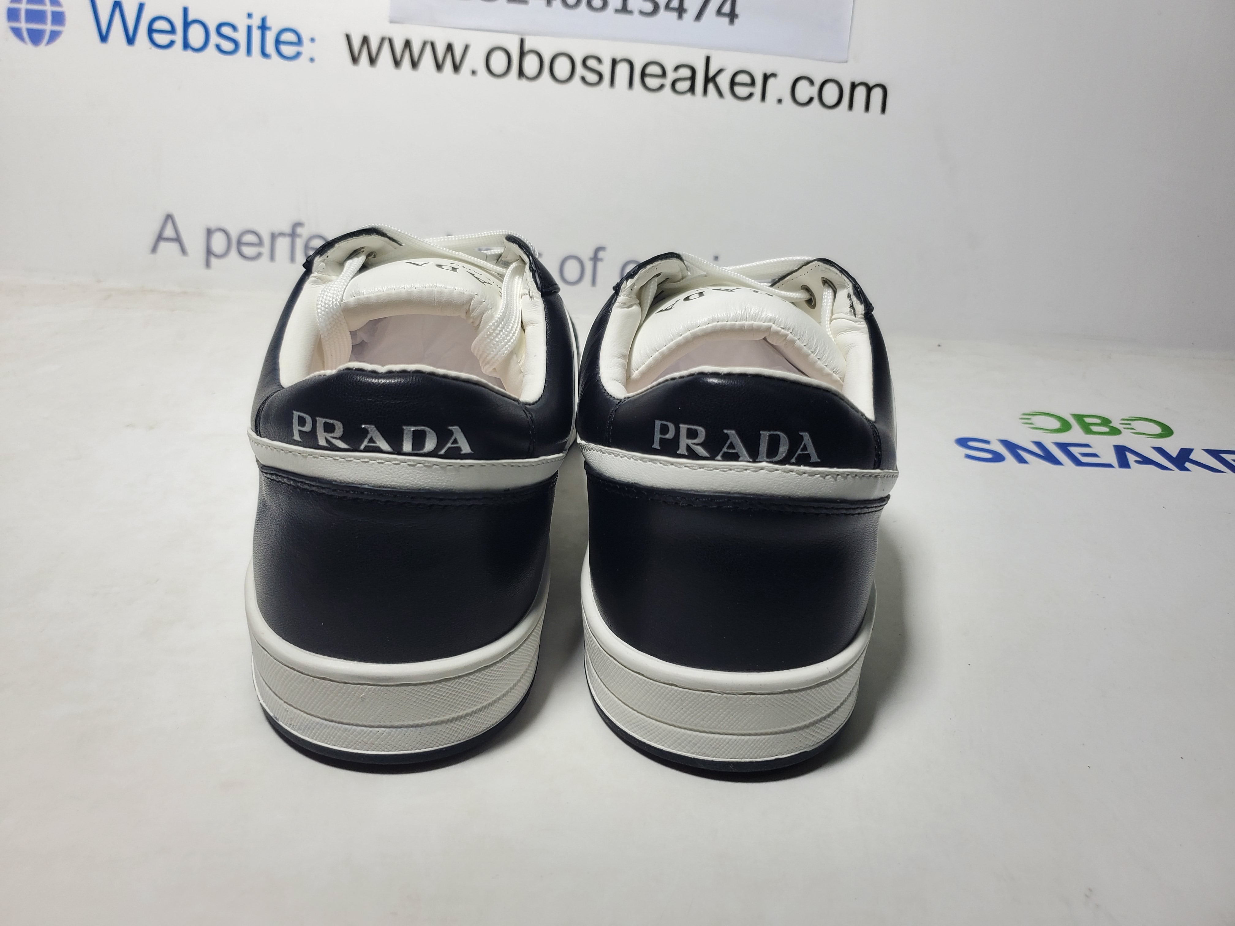 Prada Downtown Low Top Sneakers Leather White Black  2EE364_3LKG_F0964 review Obosneaker 02