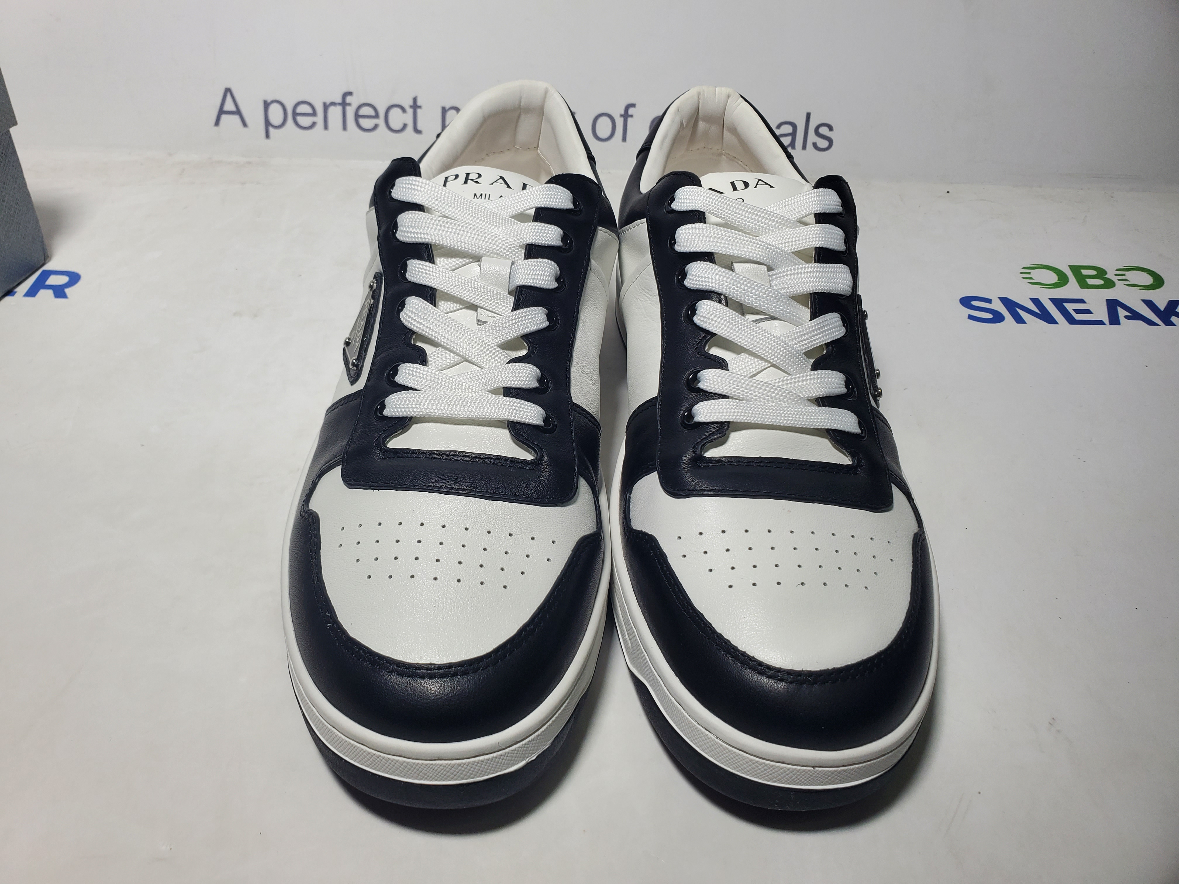 Prada Downtown Low Top Sneakers Leather White Black  2EE364_3LKG_F0964 review Obosneaker 03