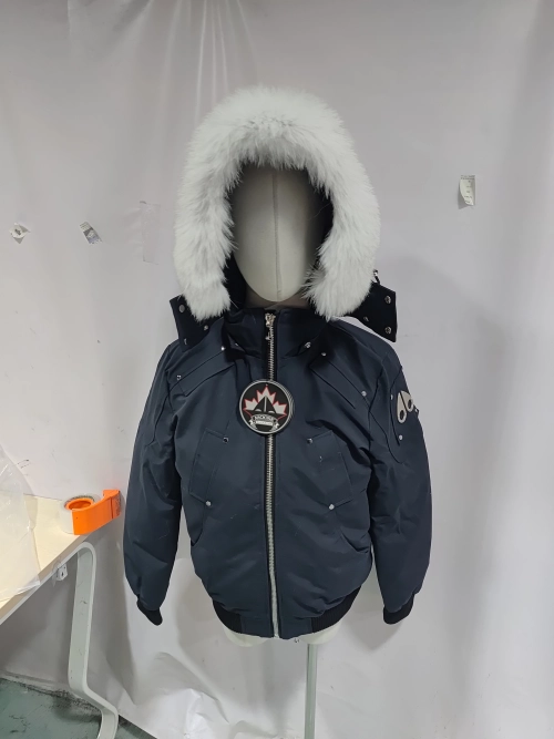 Moose Knuckles Men's Balistic Bomber Zip-Up Fur Jacket Dark Blue review 