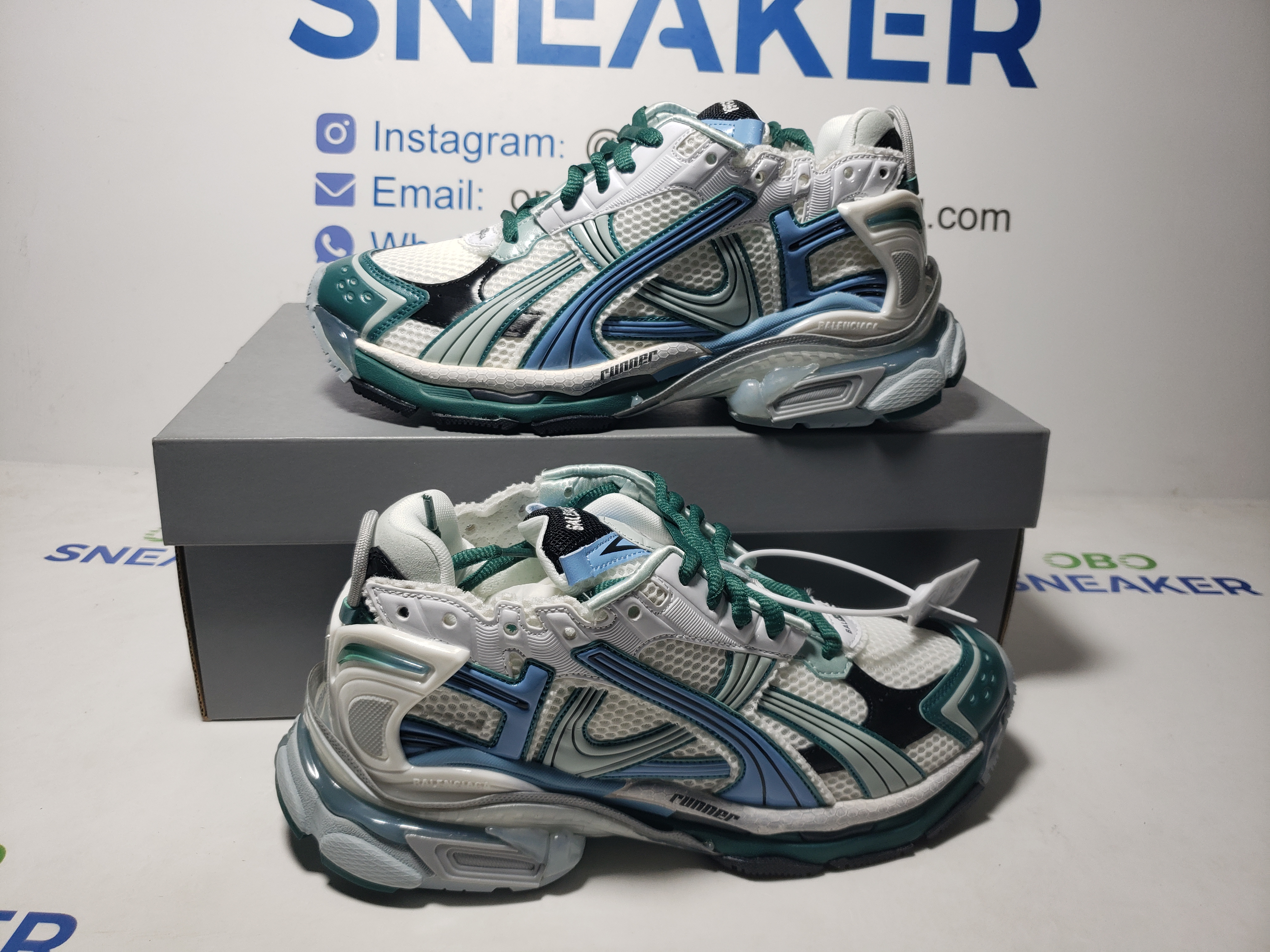 Balenciaga Runner Sneaker White Green Blue 772774 W3RMU 0623 review Obosneaker 01
