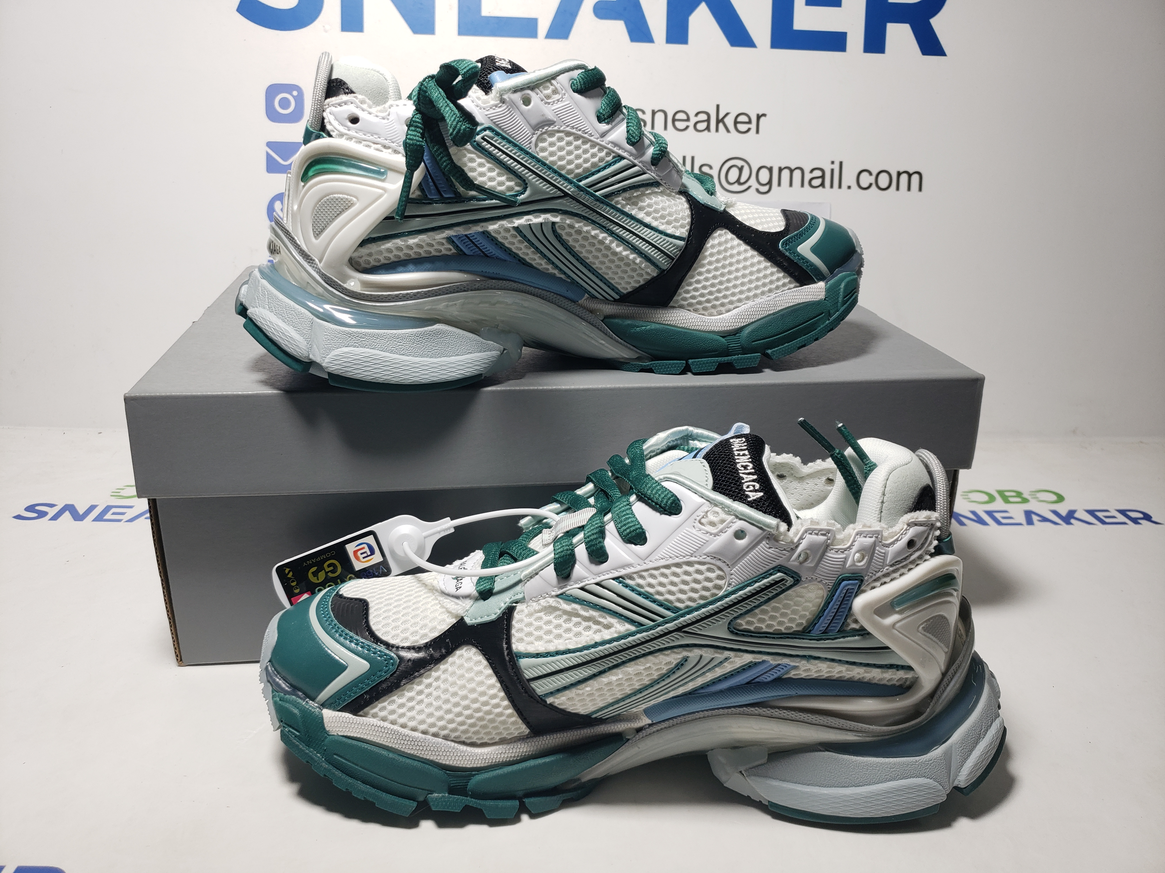 Balenciaga Runner Sneaker White Green Blue 772774 W3RMU 0623 review Obosneaker 00