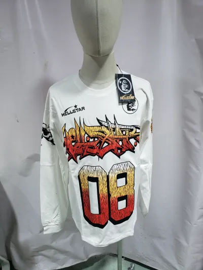 Hellstar ‘08’ Long-Sleeve T-Shirt D3231 White + Purple Brand Fashion Men Jeans YZ072413 review Obosneaker 00