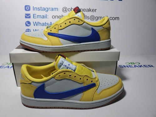 TOP Version Travis Scott x Air Jordan 1 Low OG Canary DZ4137-700 review 