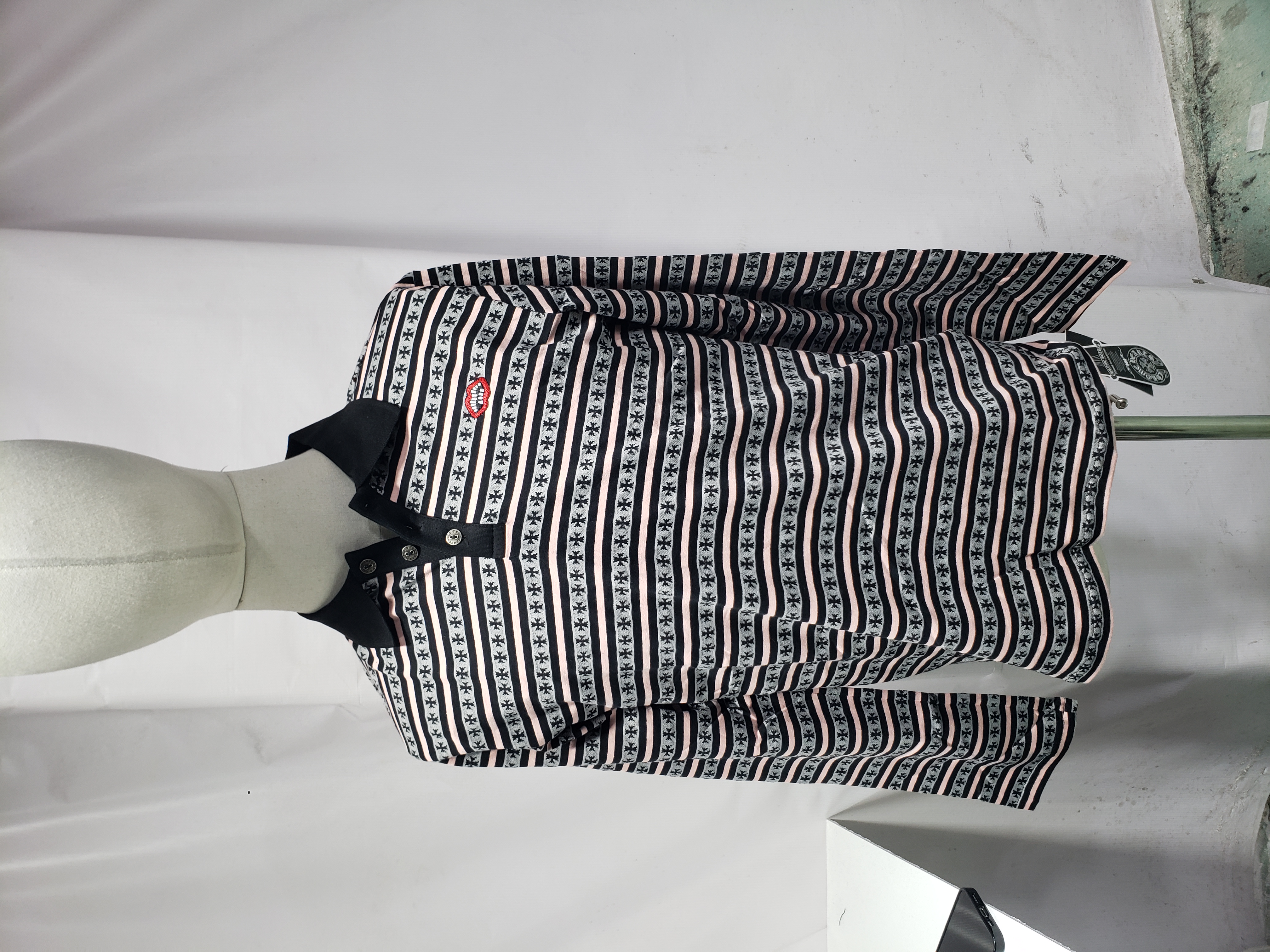 Chrome Hearts 25FW Striped Collared Long-Sleeve T-Shirt Black White and Red review Obosneaker 00