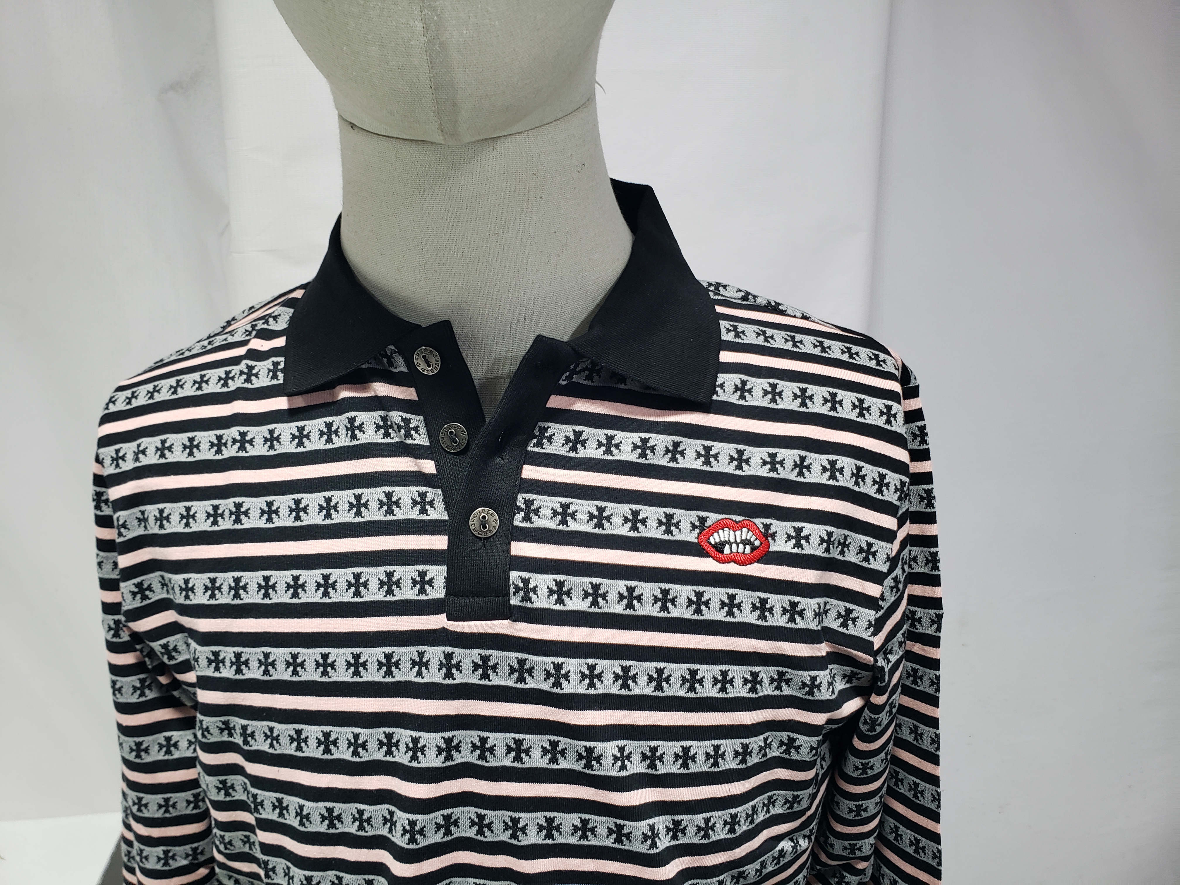 Chrome Hearts 25FW Striped Collared Long-Sleeve T-Shirt Black White and Red review Obosneaker 02