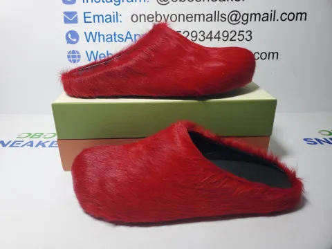 Obosneaker QC Pics ： Marni Long-Hair Calfskin Fussbett Sabot Red SBMS004601P412200R66